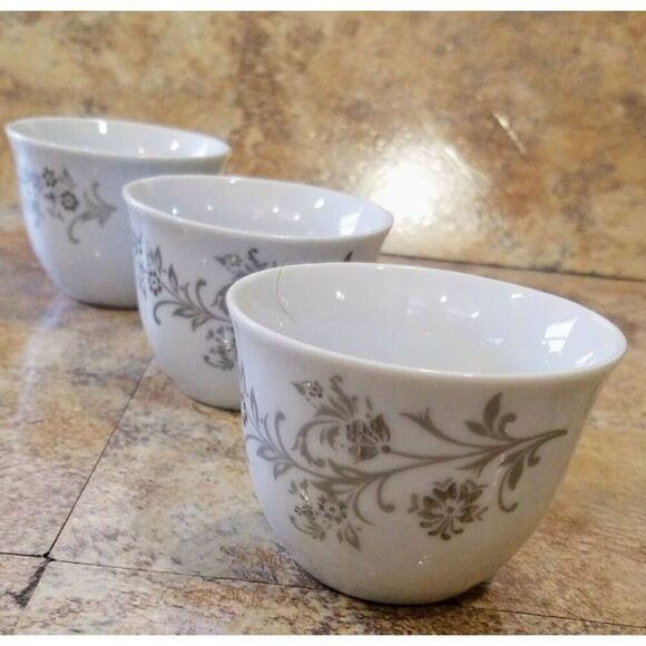 Set of 3 Vintage Asian Style Fine Porcelain white black floral with silver trim - Picture 1 of 2